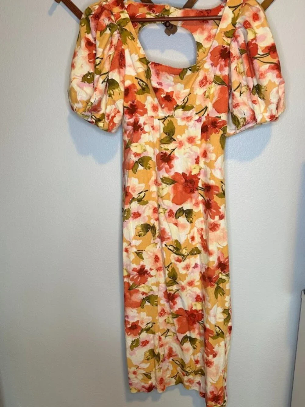 Anthropologie Moon River Square Neck Puff-Sleeve Floral Midi Dress - XS - Picture 9 of 12